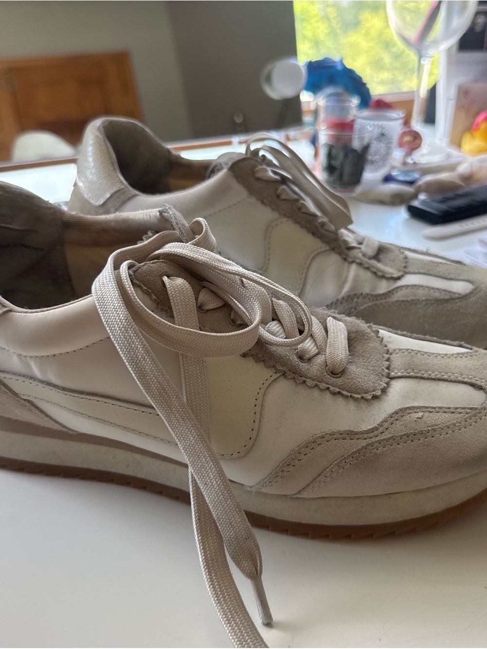 Dolce Vita Cream & Taupe Suede-Trim Sneakers